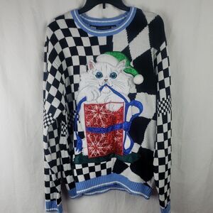 Blizzard Bay Women's Large Trippy Cat Ugly Christmas Sweater